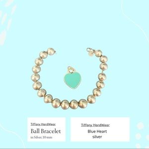 Tiffany.Co sterling silver ball bracelet with large blue heart pendant